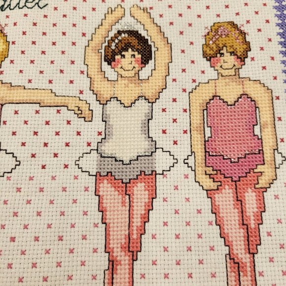 Ballet Positions Cross Stitch Project Complete Little Ballerinas Girl's Bedroom - Picture 6 of 7